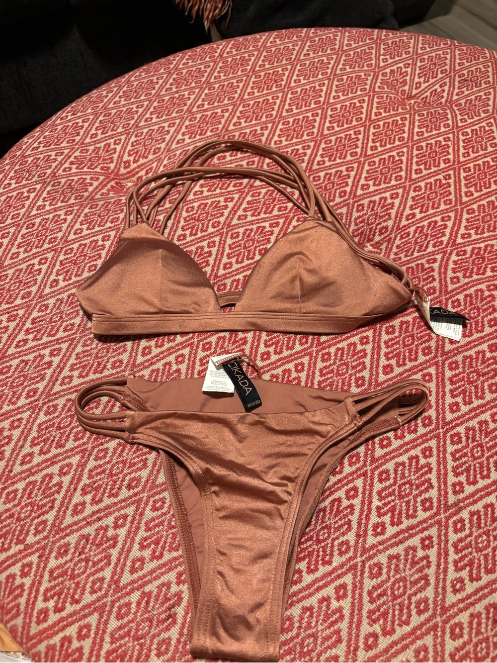 Metallic Rust Triangle Bikini Set - Women's Strappy Swim
